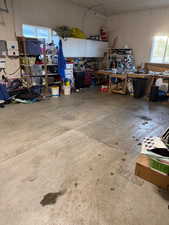 Garage with a workshop area