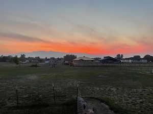 View of yard at dusk