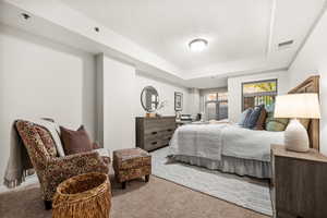 Large main-floor guest suite with walk-in closet