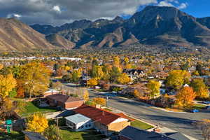 View of mountain background with nearby suburban area