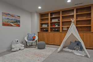 Playroom featuring light carpet and recessed lighting