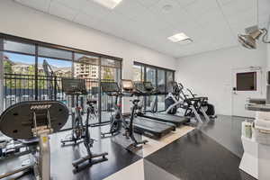 Exercise room with a drop ceiling