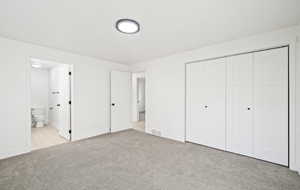 Unfurnished bedroom with a closet and carpet floors