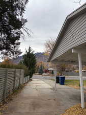 View of patio with a mountain view
