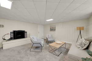 Family room downstairs with second fireplace