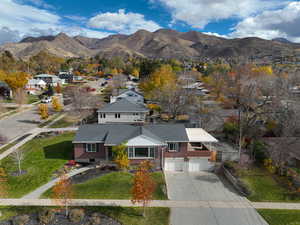 Aerial view of residential area with mountain view