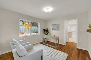 Transitional main floor bonus room could be used as an office or family space