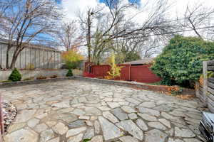 Fenced backyard featuring a patio