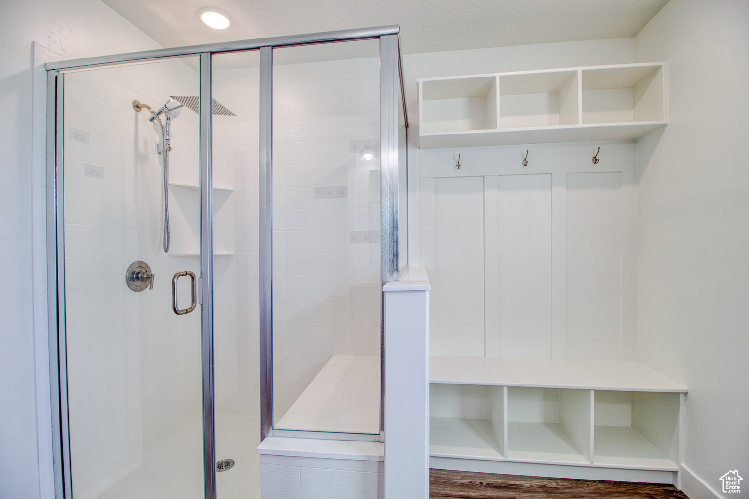 Mudroom with wood finished floors