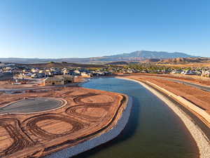 Aerial view of residential area with a water and mountain view