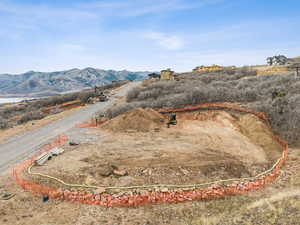 Drone / aerial view of a mountain backdrop