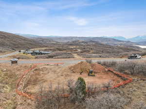 Drone / aerial view of a mountainous background