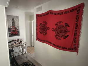 Corridor with wood finished floors