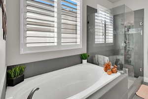 Bathroom with a bath and a stall shower