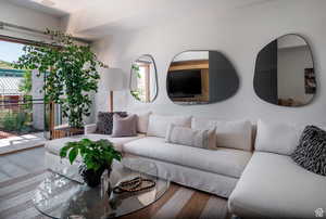 Living room with wood finished floors