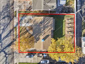 Aerial view of property's location featuring property parcel outlined