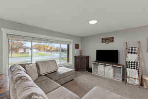 Living area featuring carpet flooring