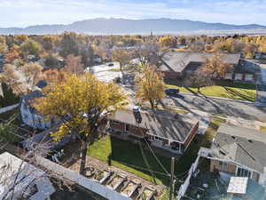 Aerial perspective of suburban area featuring mountains