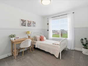Bedroom with baseboards and carpet floors