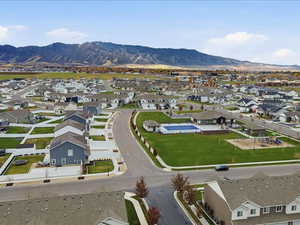 Aerial perspective of suburban area featuring mountains