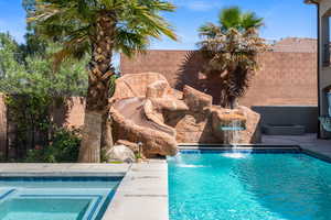 View of pool featuring a fenced backyard and a patio area