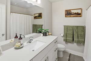Bathroom featuring vanity and a shower with curtain