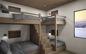 Bunk room/guest suite 3 for kids or adults! Featuring a hardwood ceiling and wood floors