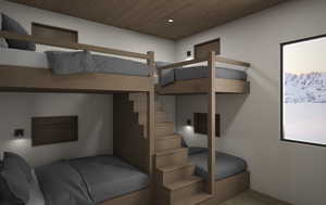 Bunk room/guest suite 3 for kids or adults! Featuring a hardwood ceiling and wood floors