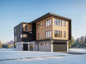 Street-side view of home with radiant heated driveway.