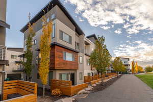 View of building exterior featuring a residential view