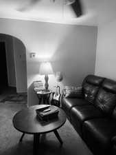 Living area with carpet. APT 2