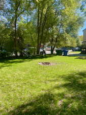 View of grassy yard with view of scattered trees
