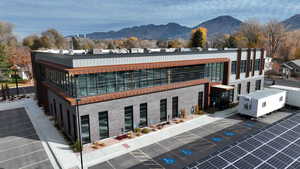View of building exterior featuring a mountain view