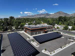 Drone / aerial view of a mountain backdrop