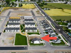 Aerial overview of property's location, this lot is next to the model home and then surrounded by community common space.