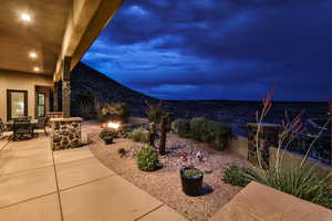 View of patio / terrace with a mountain view and outdoor dining space