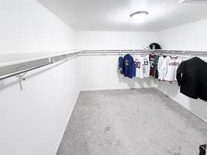 Walk in closet with carpet floors