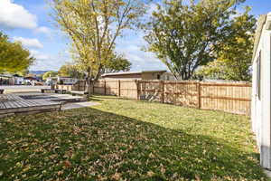 Fenced backyard featuring a wooden deck