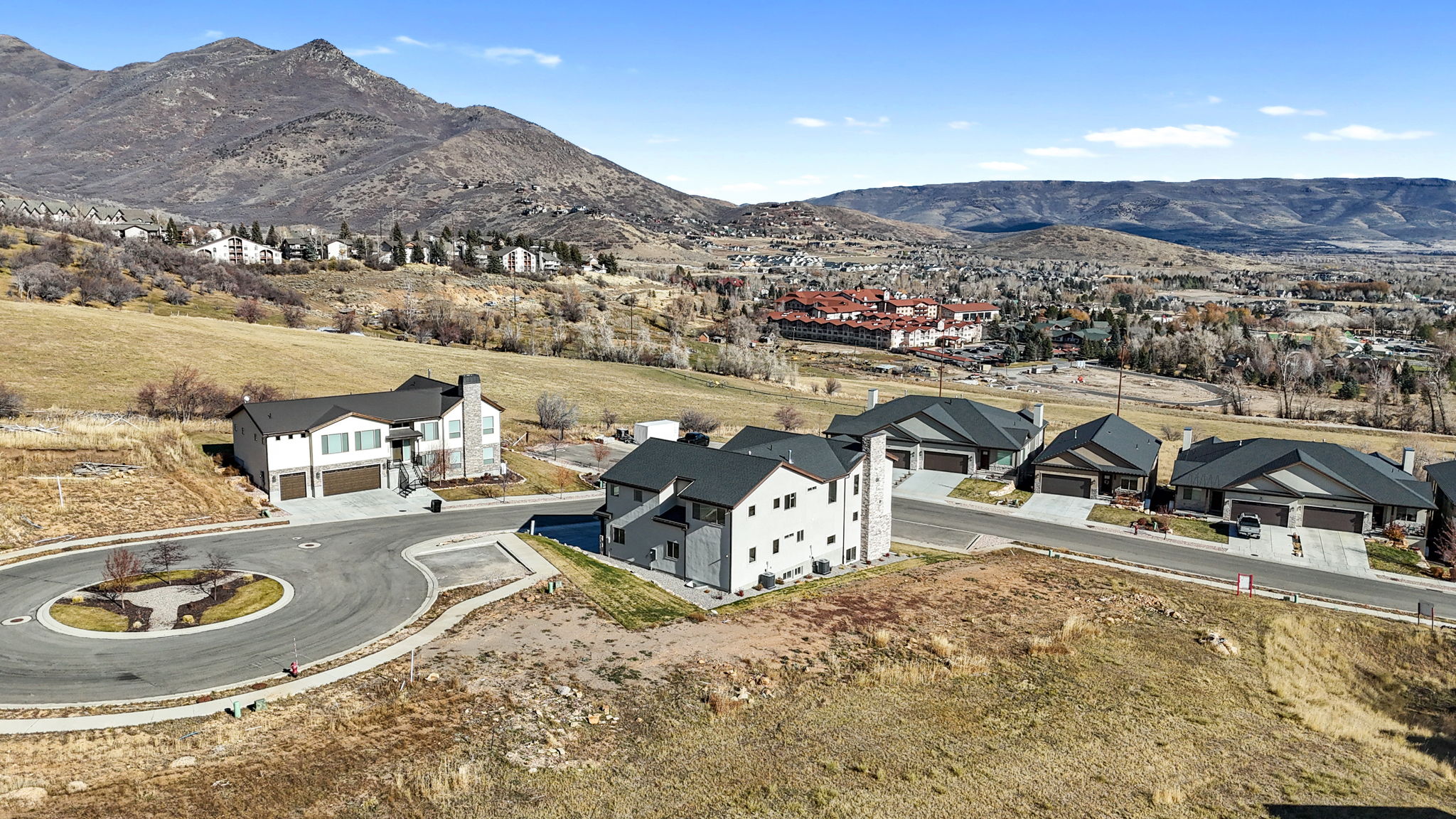Drone / aerial view of a mountain backdrop