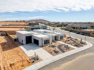 View from above of property featuring a mountainous background