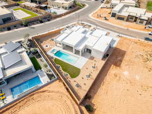 Drone / aerial view of a pool