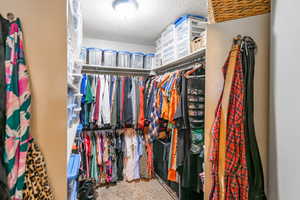 Spacious closet with light colored carpet