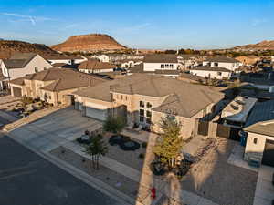 Aerial perspective of suburban area with mountains