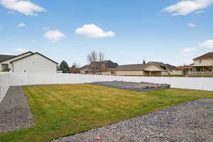 Fenced backyard with a residential view