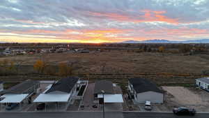 Aerial view at dusk of a view of countryside