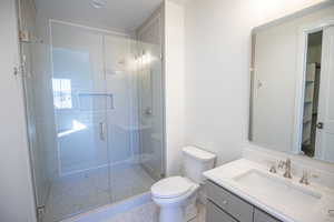 Full bathroom featuring vanity and a stall shower