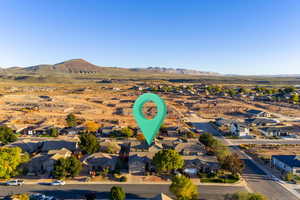 Aerial view of residential area with mountains