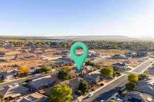 Aerial view of residential area with a mountainous background