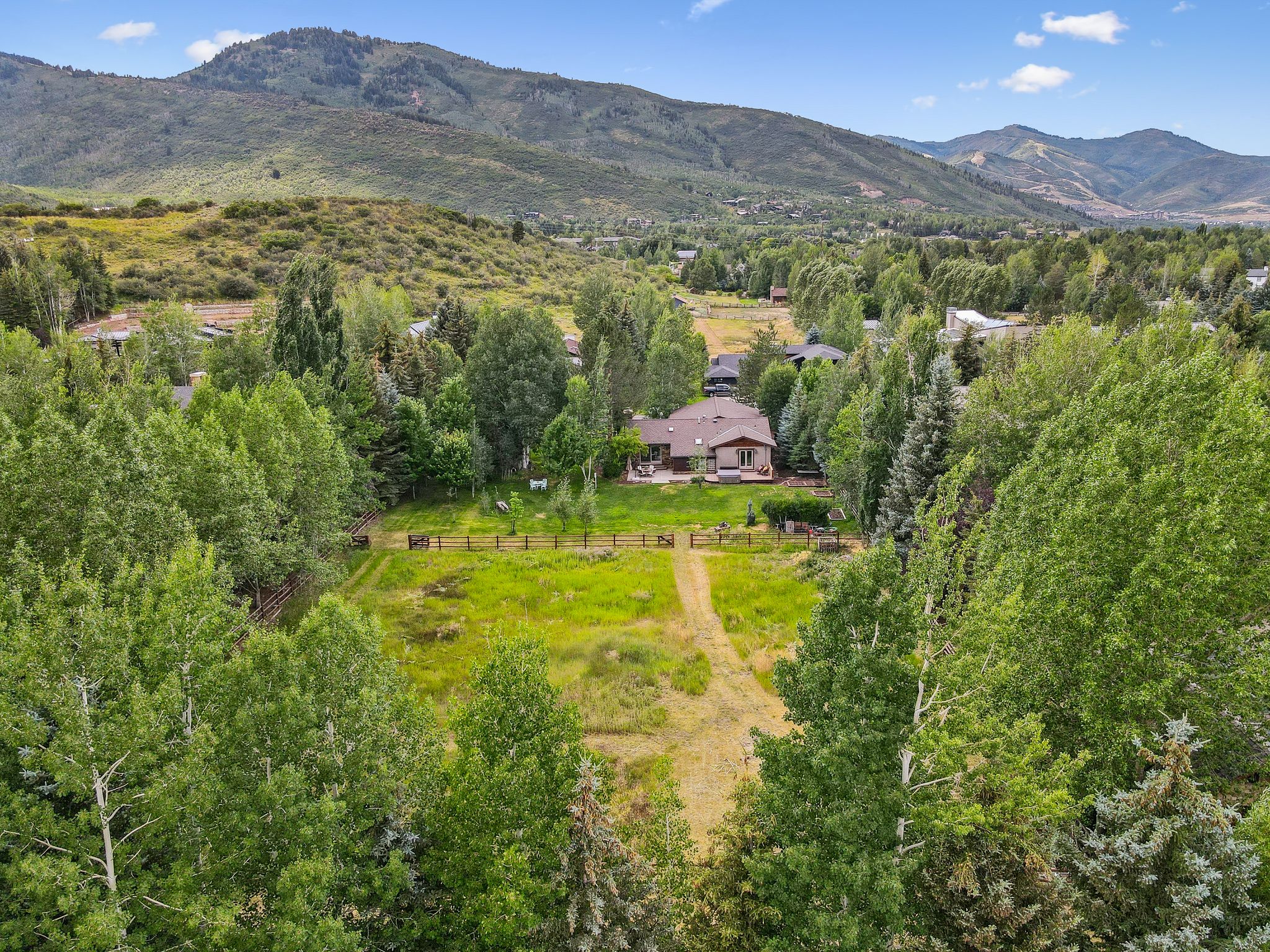Drone / aerial view of a mountainous background
