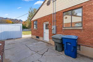 View of patio featuring a mountain view